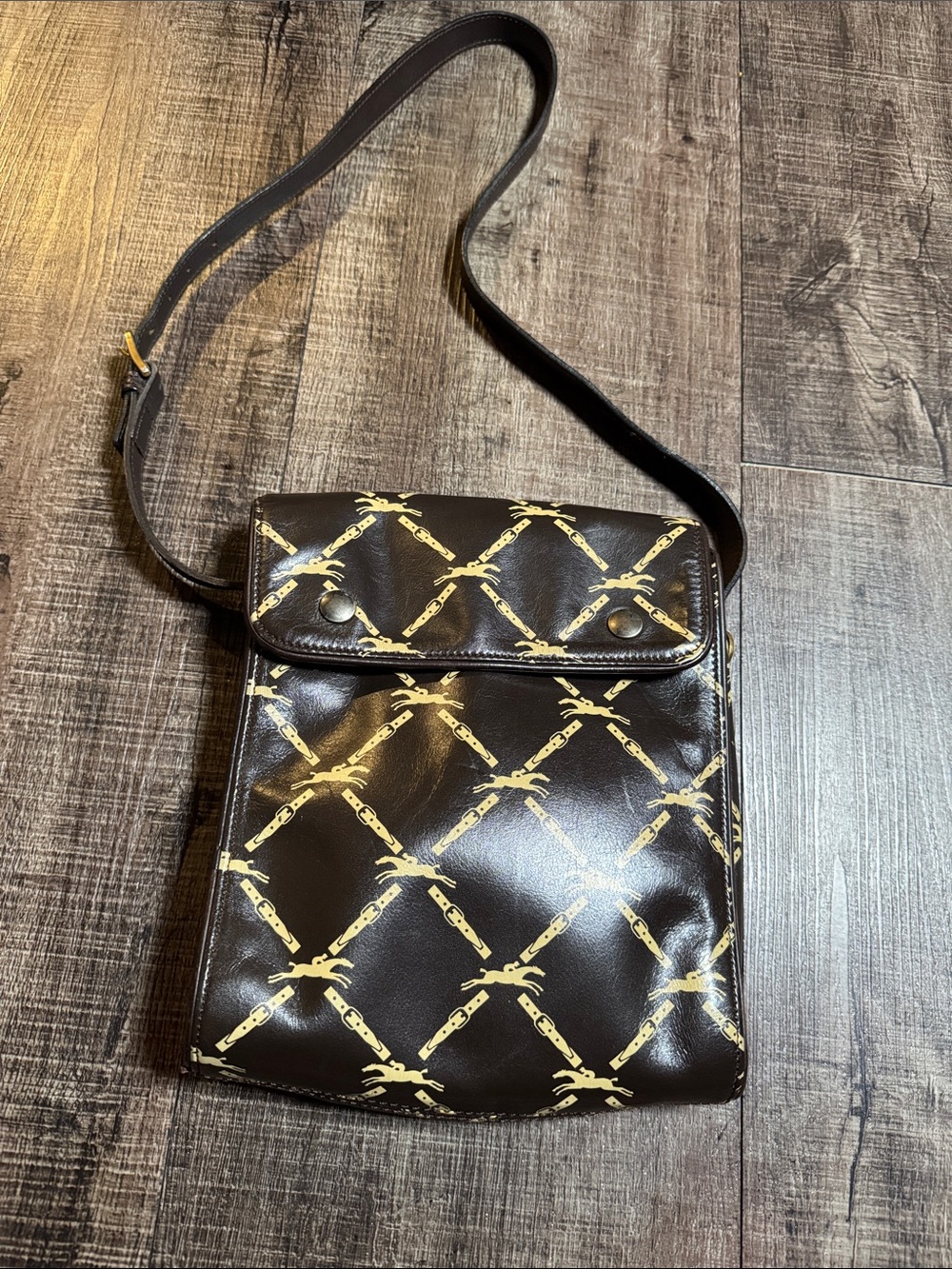 vintage dark brown leather Longchamp shoulder bag